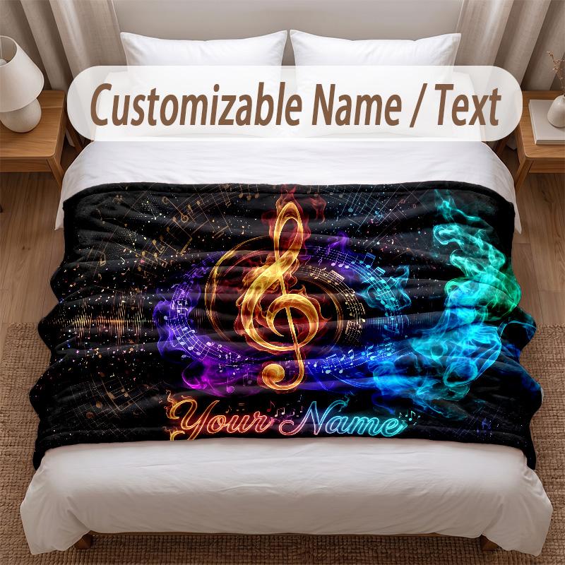 Music General Theme Soft Blanket Personalized Custom Name Text Print Warm Blanket Home Sofa Bedroom Decor