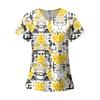 Women's Fashion Printed Short Sleeve V Neck Pattern Tops Pocket Working T-shirts