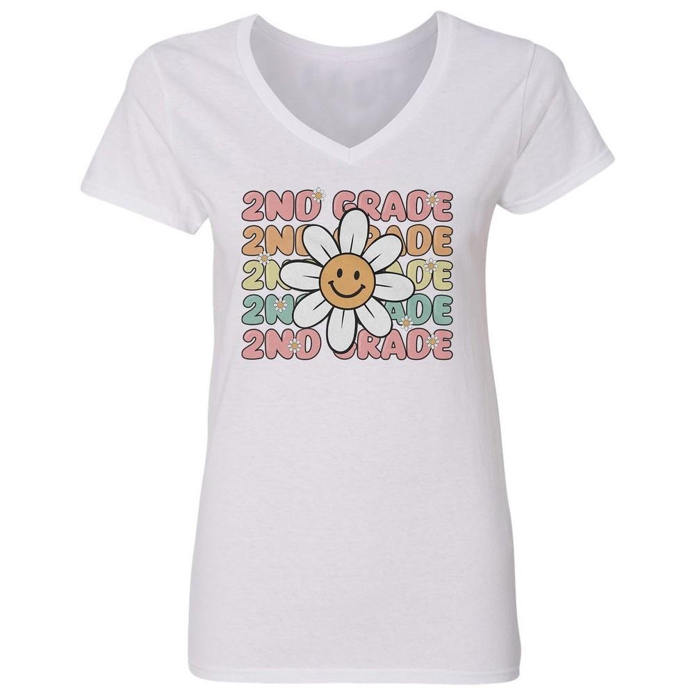 Groovy 2nd Grade Flower - Back to School Funny Ladies  V-Neck Tshirt Unisex T-Shirt S