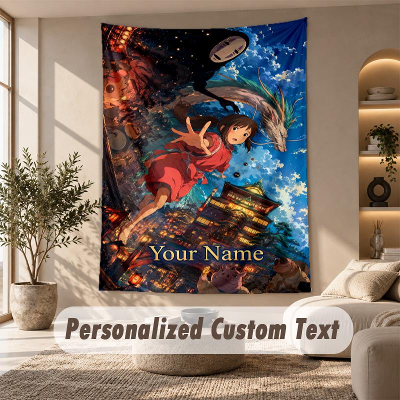 Tapestry Custom Name Text, Wall Hanging Tapestry Home Room DecorSpirited Away