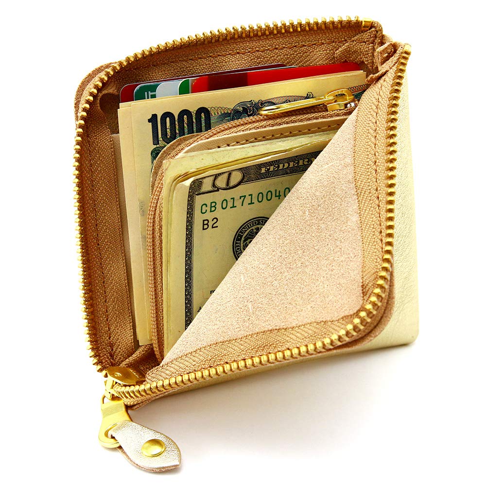 AGILITY affa "Square Wallet" Half Wallet with Coin Case, Card Case, and Bill Compartment in Leather, Gold and Silver