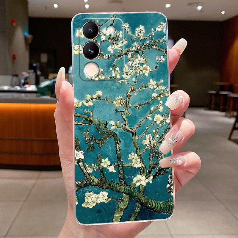 Phone Case For Vivo V29e V27e 5G Slim Soft TPU Cover Clear Silicone Aesthetic Luxury Fashion Butterfly Flowers New Design Case