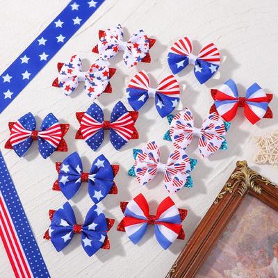 LOVEKIKI 2 STÜCKE Schleifen Haarspangen für Mädchen 3D-Druck Stern Schleife Haarnadel Kopfschmuck 4. Juli Unabhängigkeitstag Haarschmuck