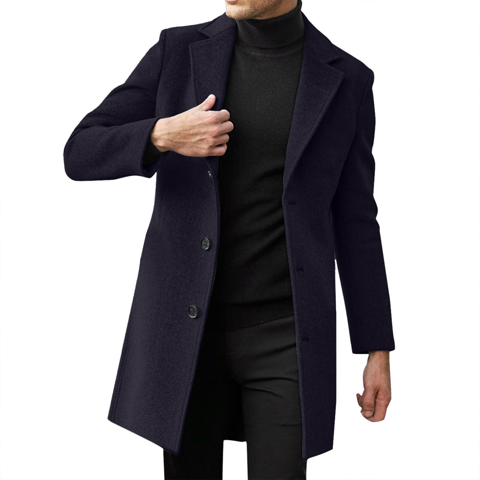 

Fashion Men Wool Blends Mens Casual Business Trench Coat Mens Leisure Overcoat Male Punk Style Blends Dust Coats Jackets S