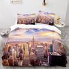 American City Landscape Duvet Cover Set Statue of Liberty Pattern King Queen Size Comforter Cover for Teen Polyester Bedding Set
