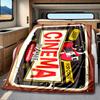 Retro Cinema Poster Design With Popcorn And Ticket Blanket Personalized Name Soft Comfortable Stylish Blanket Car Blanket Perfect For Travel Camping