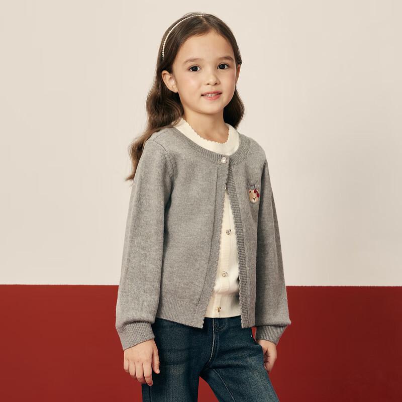 PawinPaw Girls' Christmas Cartoon Bear Layered Knit Cardigan