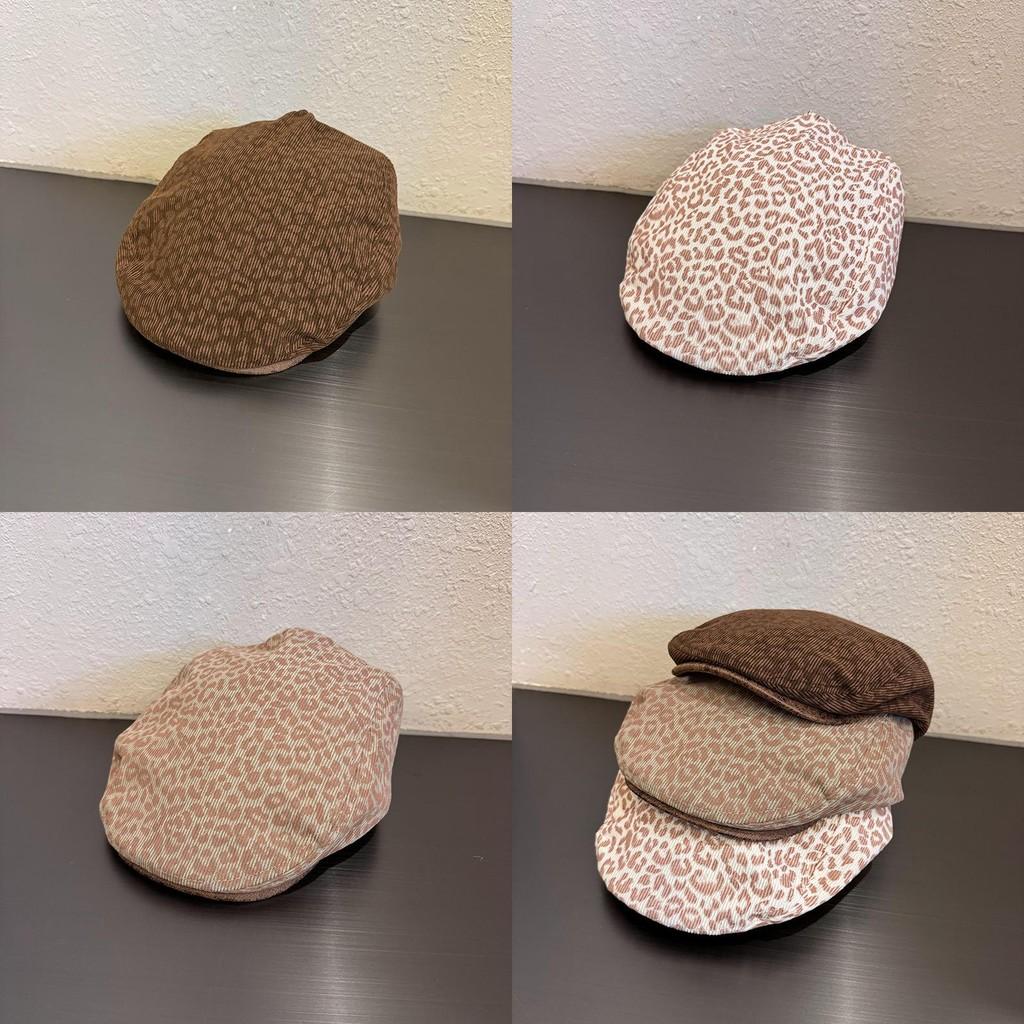 Ins Corduroy Leopard Print Cap With Sunshade For Women And Street Style Fashion