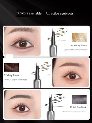 Sanzitang Two-Pronged Eyebrow Pencil, Long-Lasting, Waterproof, Non-Fading, Natural Wild Eyebrows with Distinct Strokes, Brown, for Lazy People,