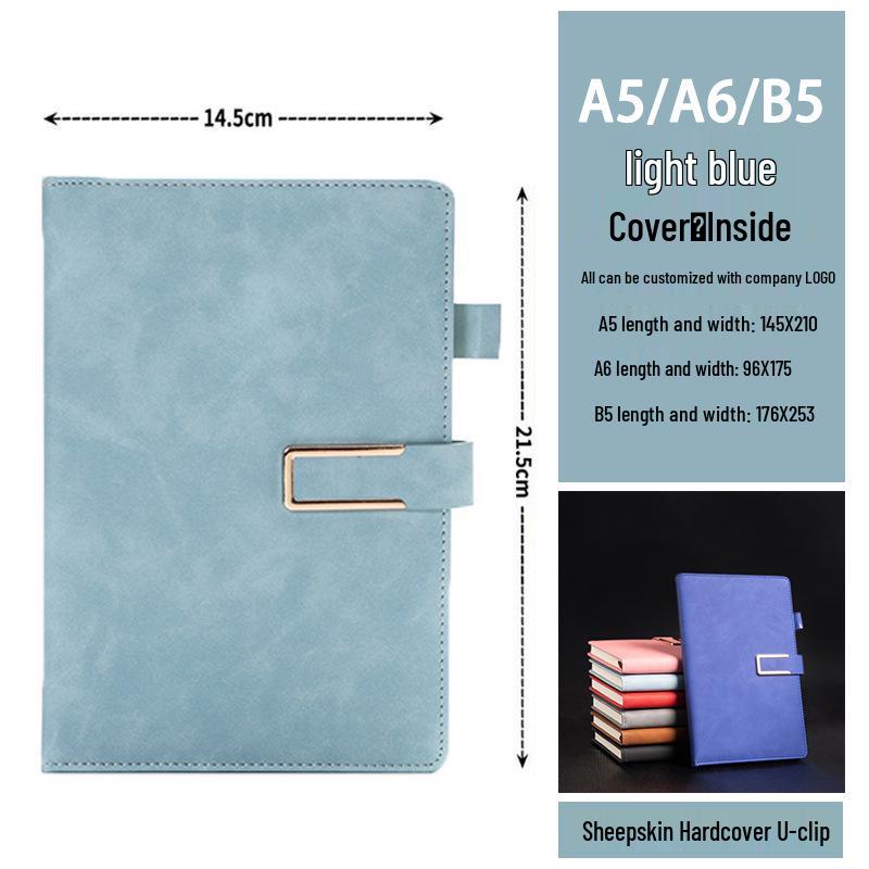 A5 Sheepskin U-Clip High-End Business Notebook with Customizable Logo and Retro PU Style.