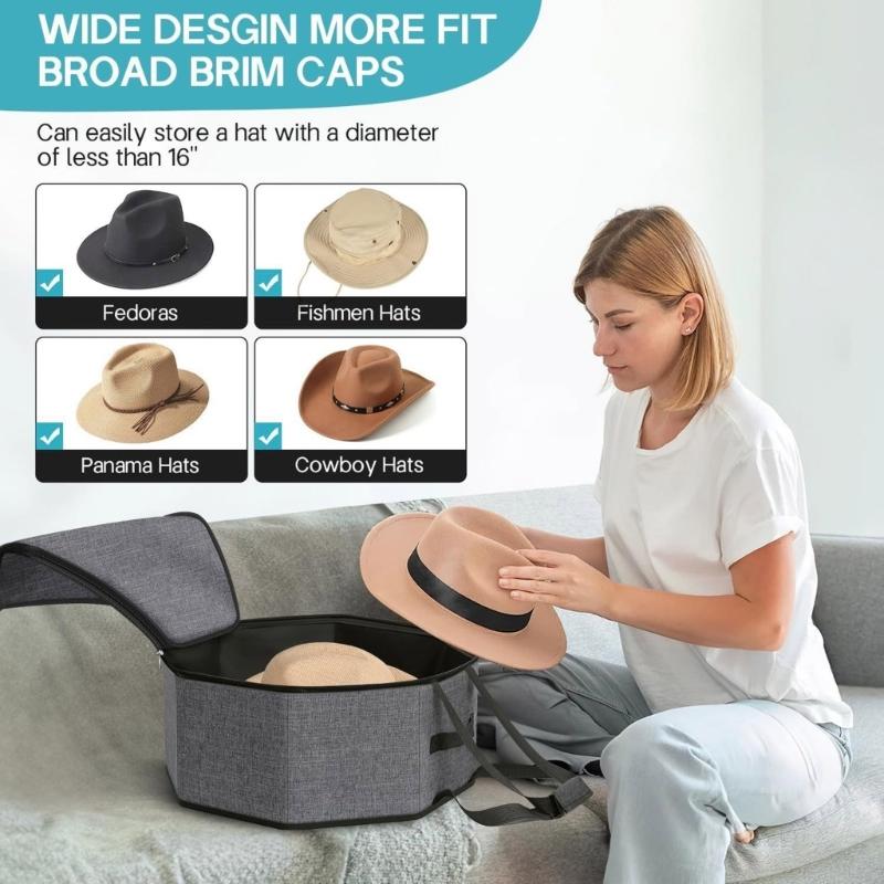 Polyester Caps Holder with Zippered Lid Foldable Hat Organizer For Baseball Caps Bucket Hats Travel Storage Accessories