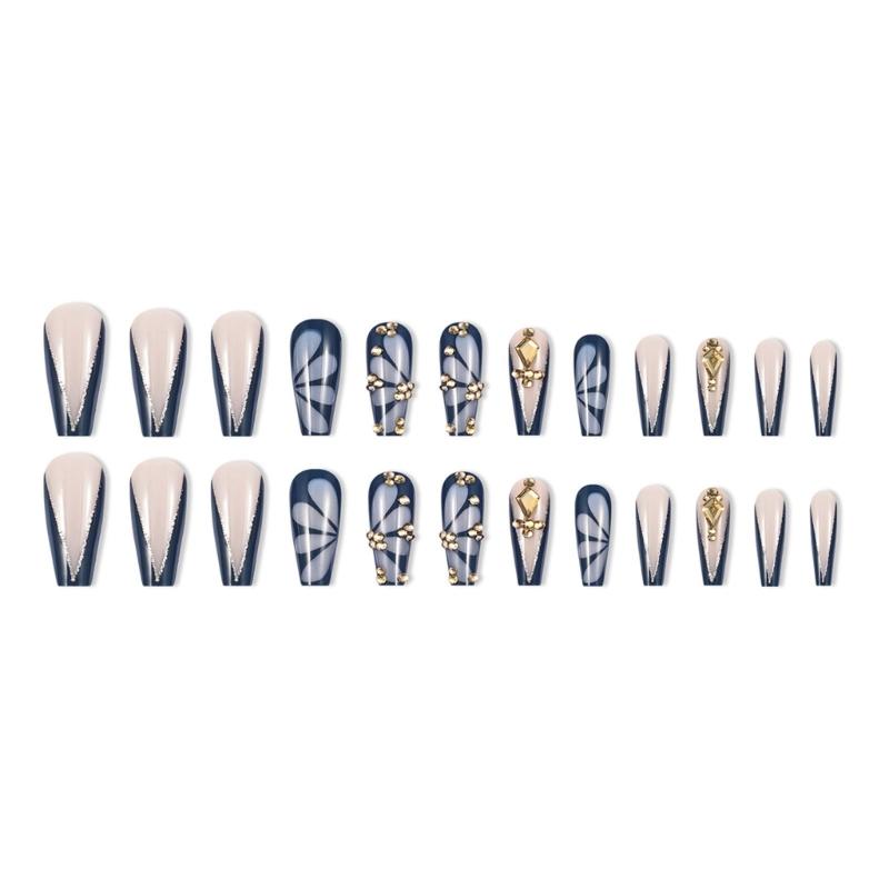 24pcs False Nail Long Square Stick on Nail With Rhinestones Designs Press on Nail Manicure Nail Decors For Trendy Women
