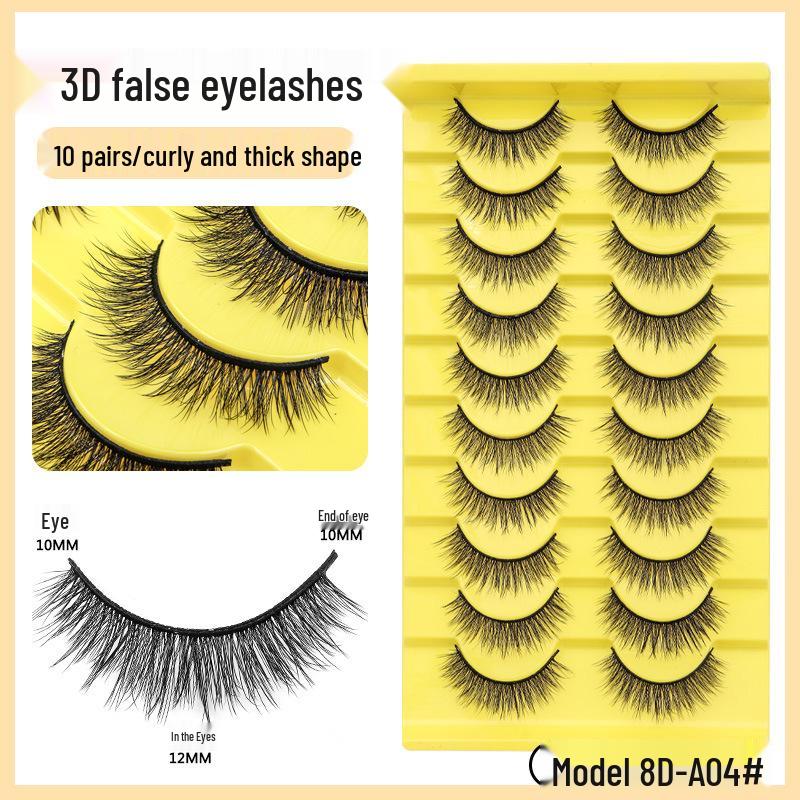 10 Pairs 3D Stereo Multi-layer Natural Curl Dense Cross Black False Eyelashes