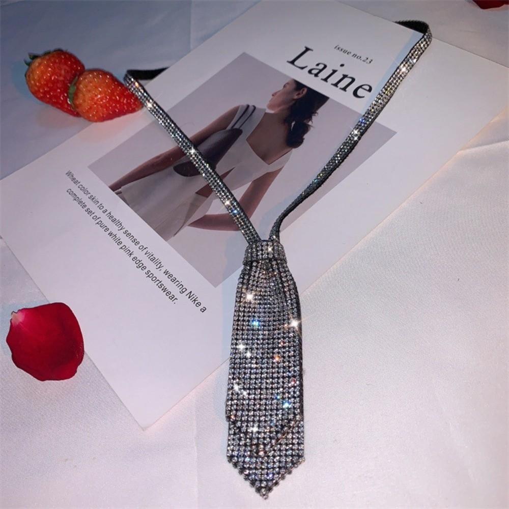 Shiny Rhinestone Double-layer Tie Pre-Tied Luxury Black Ribbon Tie Bow Tie Jewelry Accessories Crystal Diamond Neck Tie чёрный