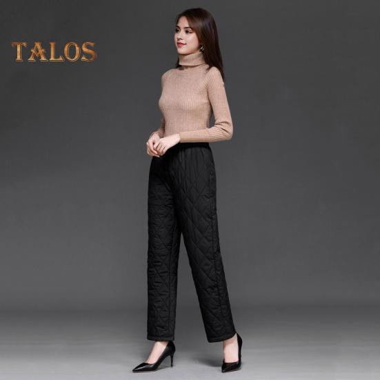 Autumn Winter Cotton Pants Rhombus Quilted Straight Wide Leg Long Pants with Pockets Solid Color Thickened Warm Trousers