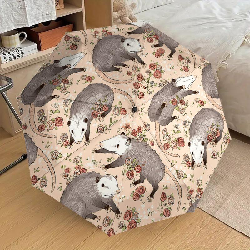 1PC Possums Flowers Umbrella-8-Rib Reinforced Portable Folding Travel Suitable for All Seasons Outdoor Daily Use -J0418