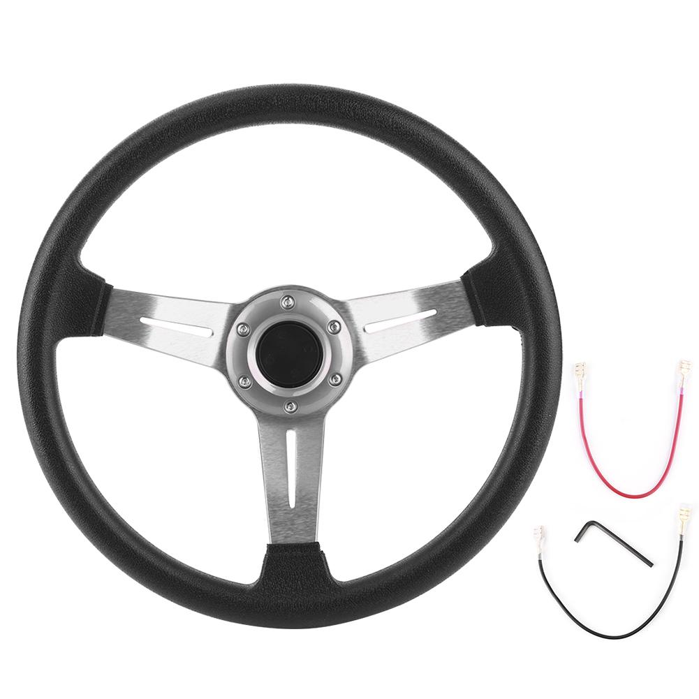 14in Universal Steering Wheel Racing Car PU Leather Aluminium Alloy W Horn Button ModifiedSilver
