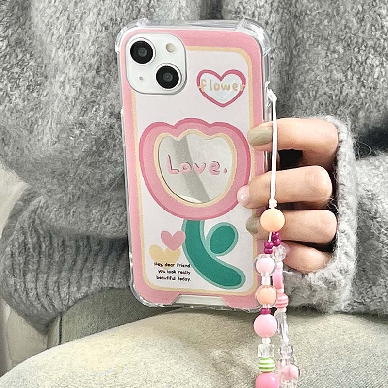 Bracelet Smiley Cartoon Flower Ins Cute Smile Lovely Mirror Phone Case For Iphone 11 12 Promax 13 14 Pro Max Back Cover Capa