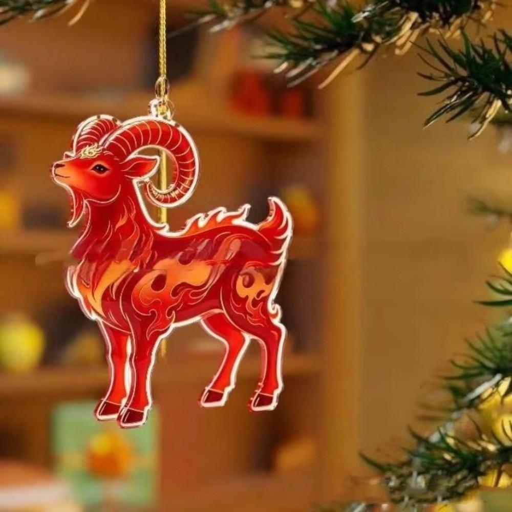 Acrylic Car Goat Pendant New Year Car Rearview Mirror Keychain  Christmas Decor