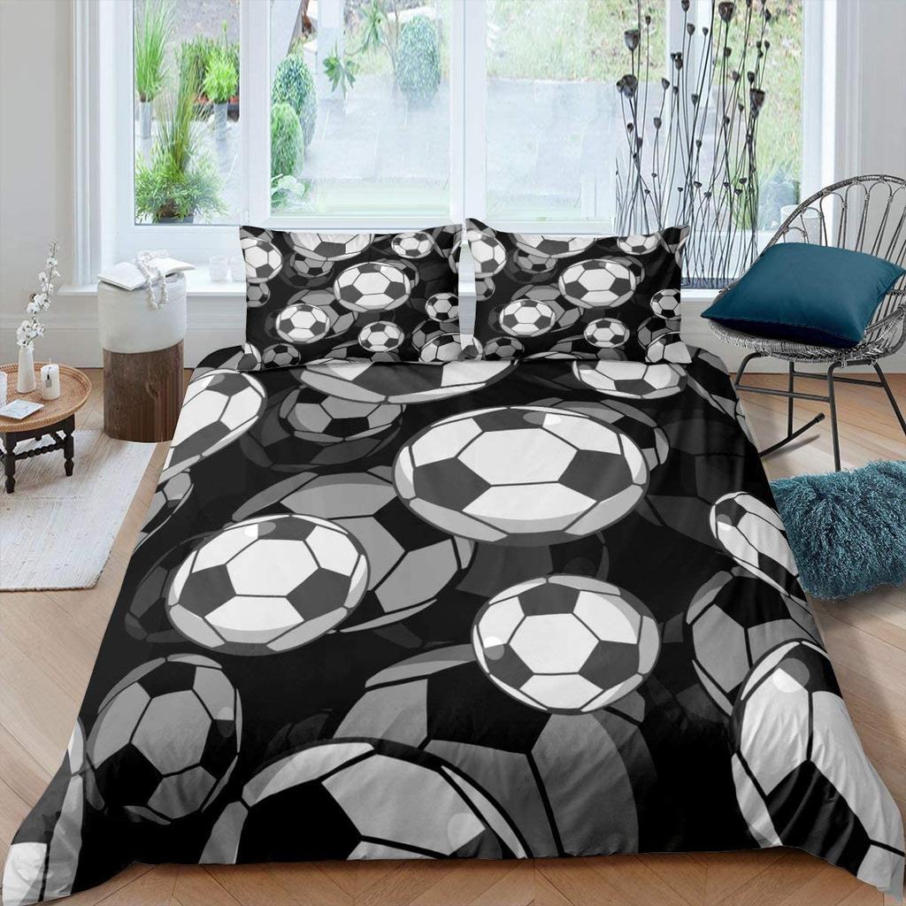 Soccer Duvet Cover Set King Queen Full Size Football Pattern Polyester Comforter Cover For Kids Teens Soccer Lover Bedding Set