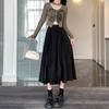 Drape High-Waist Slim-Fit Midi Skirt for Women - Spring/Summer Loose Pleated Flattering A-Line Maxi Half Skirt
