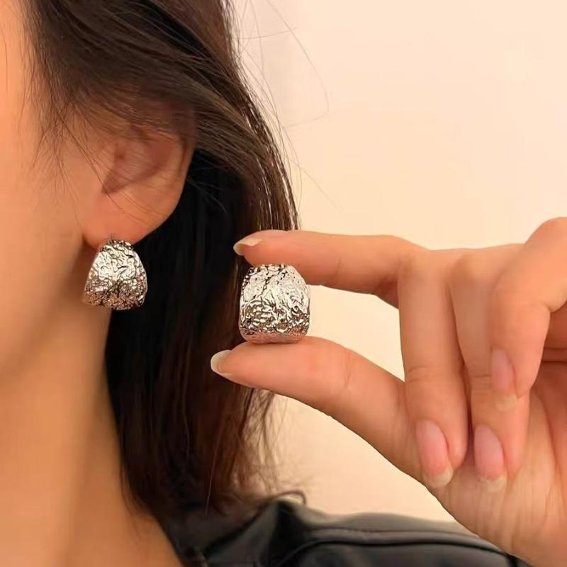 French Metal Lava Blocks Hoop Earrings for Women Simple Gold Color Double-Sided Square Geometric Ear Buckle Earring Jewelry Gift