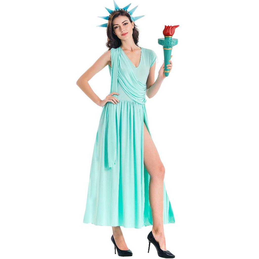 Cosplay Women Knitted Statue Of Liberty Outfit For Halloween Stage Performance