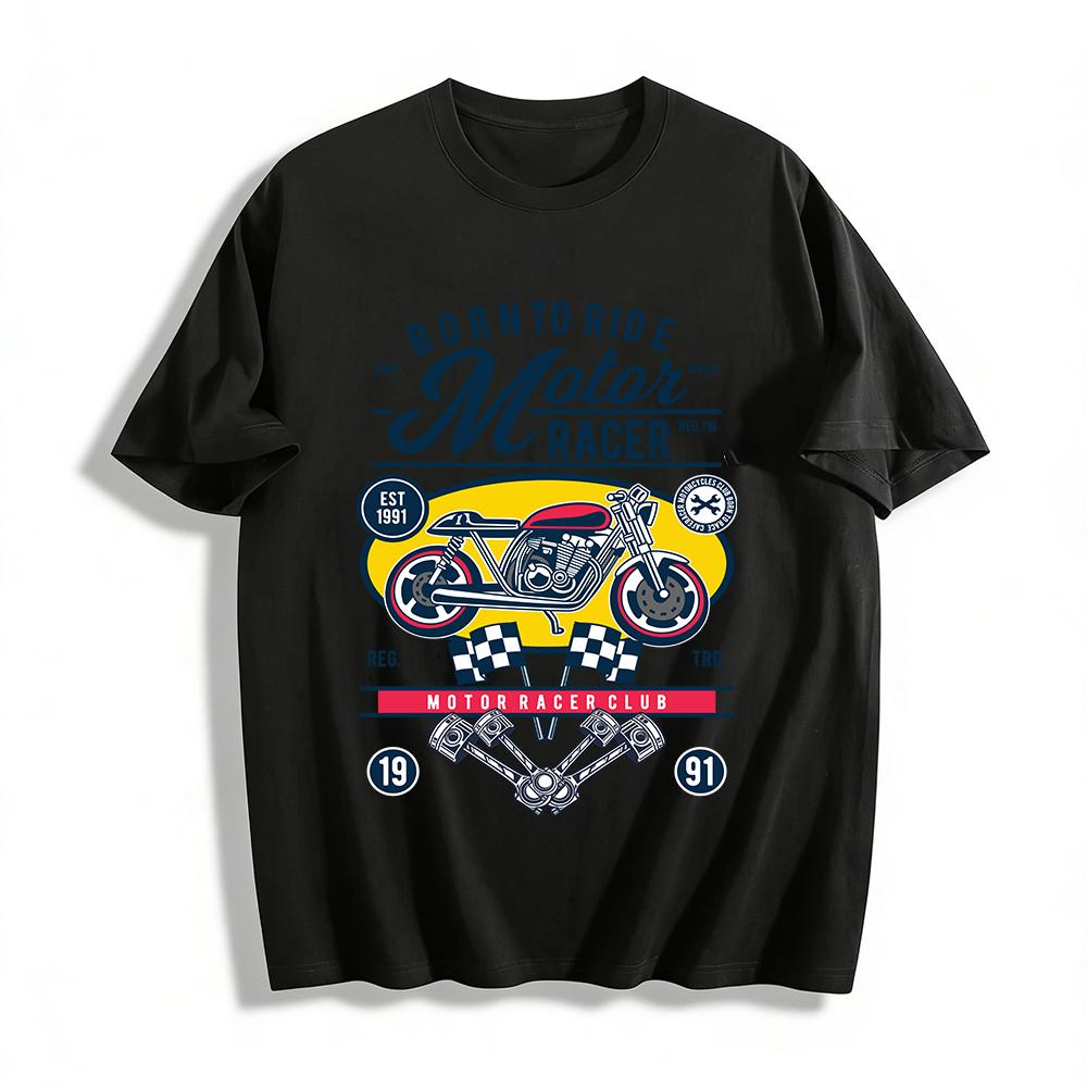 Born To Ride Motor Racer Club Vintage Biker Graphic Tee Pure cotton T-shirt XXS
