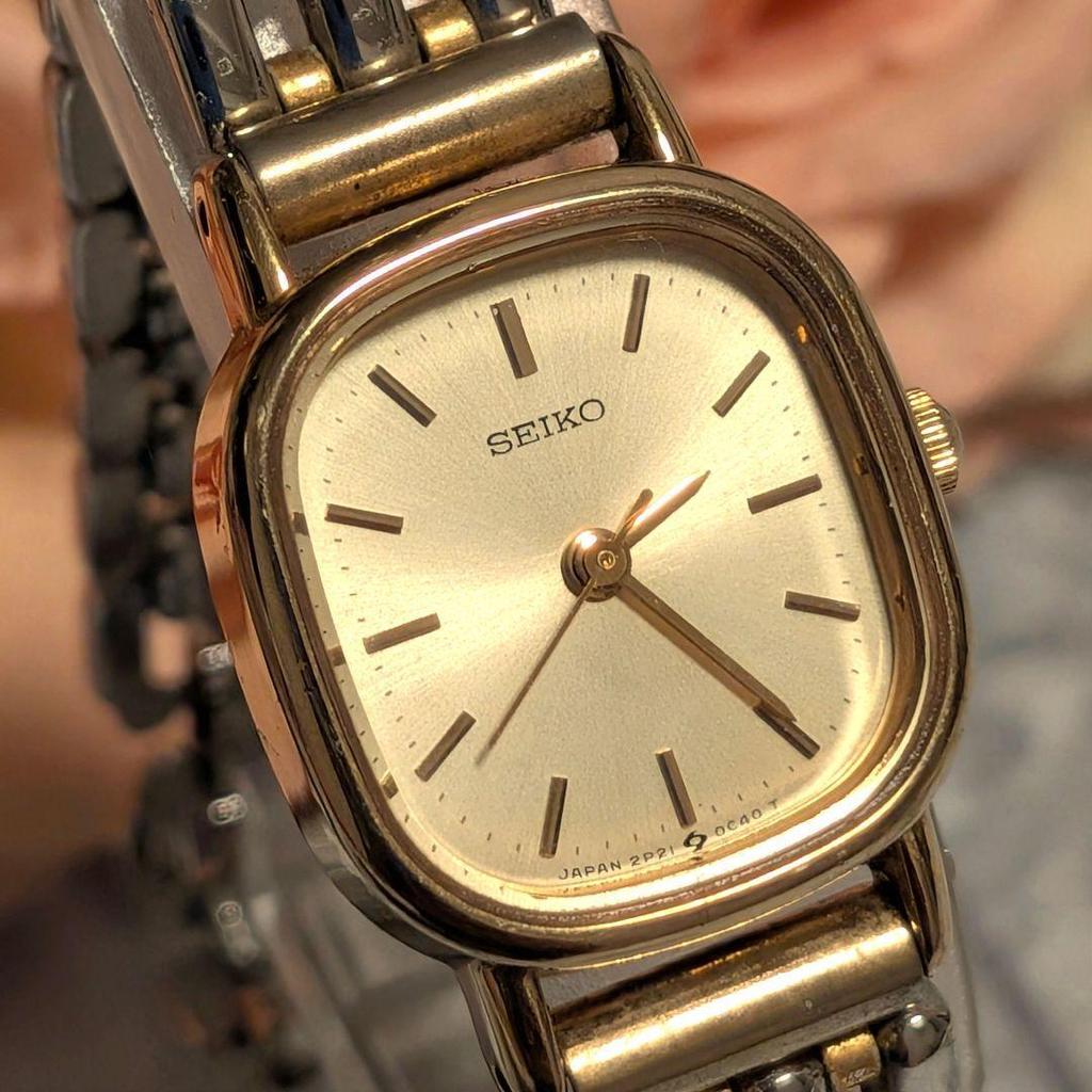 SEIKO Dress Working/New Battery Ladies' Watch, Gold, Square, Two-Tone Color