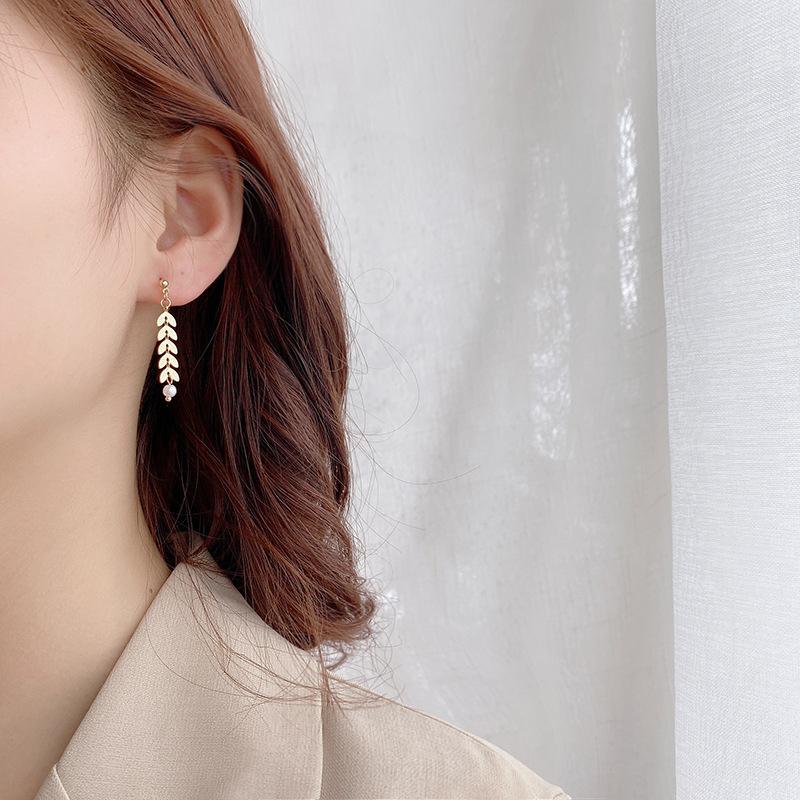 Simple Wheat Ear Pearl Bracelet Necklace Earrings Jewelry Set For Women Temperament Lucky Gold Color Bracelet Charm Jewelry