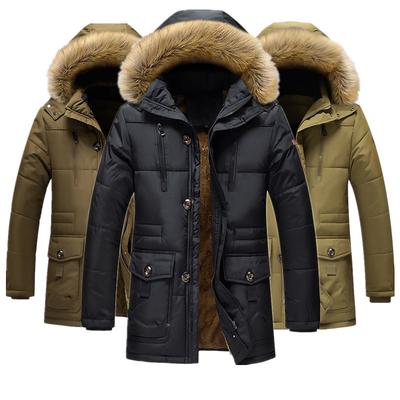 Thicken Men's Winter Jackets Faux Fur Collar Long Parkas Windproof Outerwear