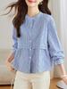 2025 Women's Pure Cotton Striped Long Sleeve Round Neck Shirt – Comfortable, Breathable, Versatile Casual Classic