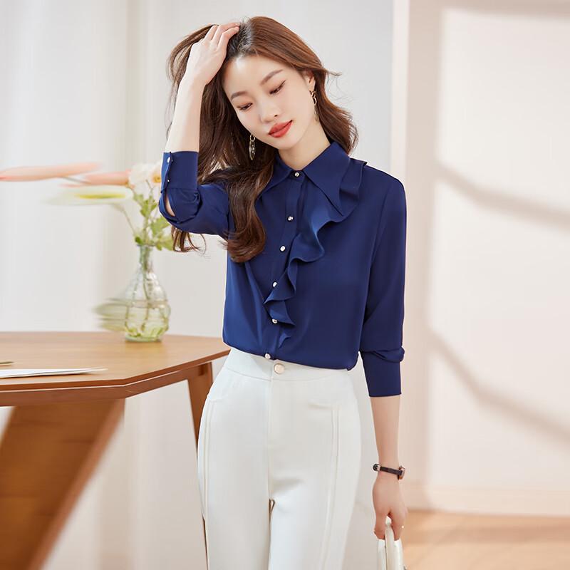 Women s French Style Ribbon Tie Long Sleeve Blouse 2XL