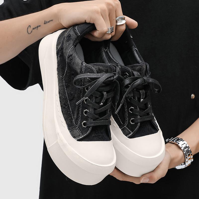 Board shoes men's shoes spring and autumn new retro denim breathable low-top thick-soled heightening men's sports and leisure trendy shoes