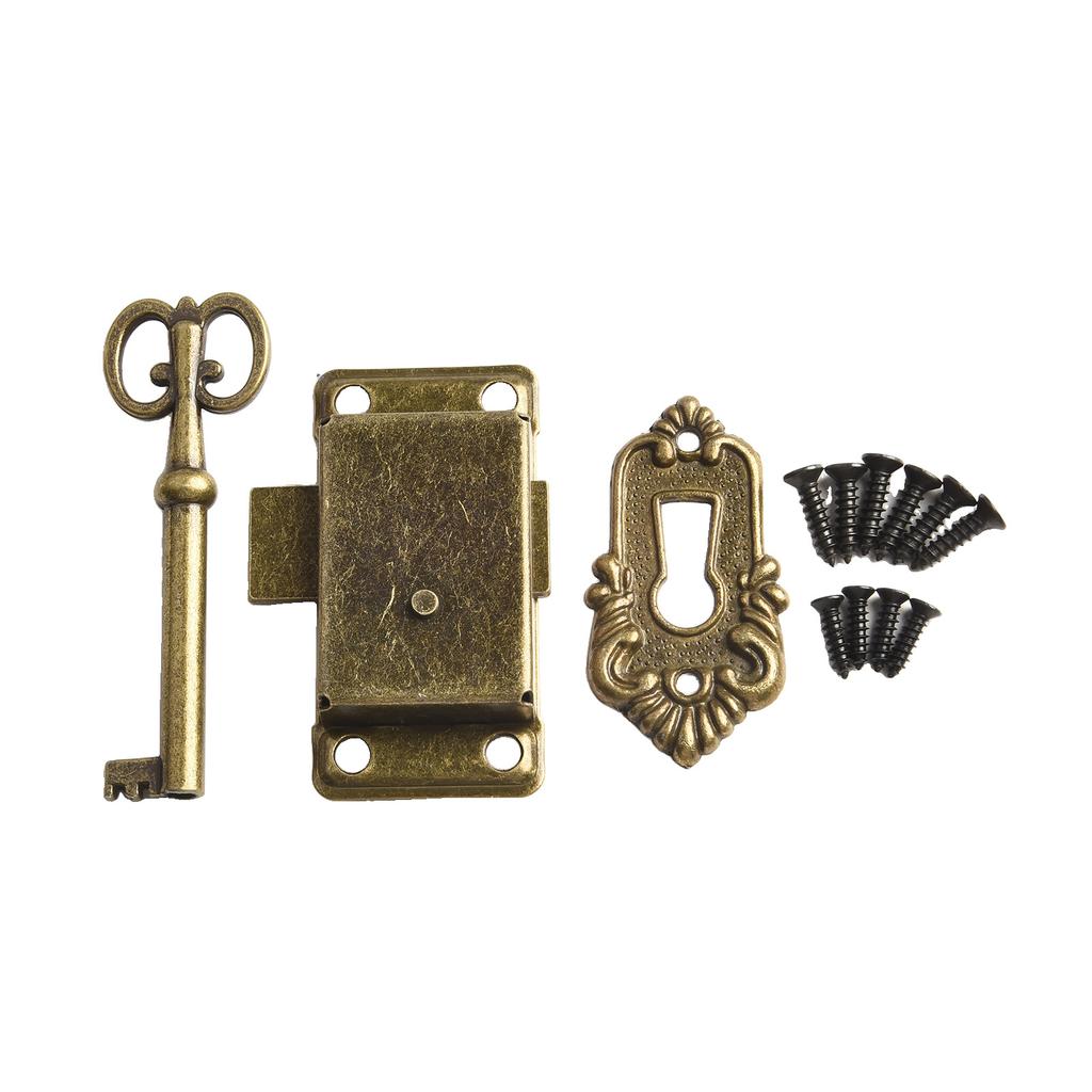 Vintage/ Door Lock Kit For Furniture Including Drawers Cabinets Wardrobes And Cupboards With Key And Trim Sheet
