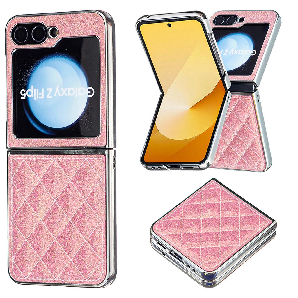 Suitable for Samsung Z Flip6 Fashion Phone Case Z Flip5 Electroplated Glitter Small Fragrant Style Rhombus Leather Case 4th Generation