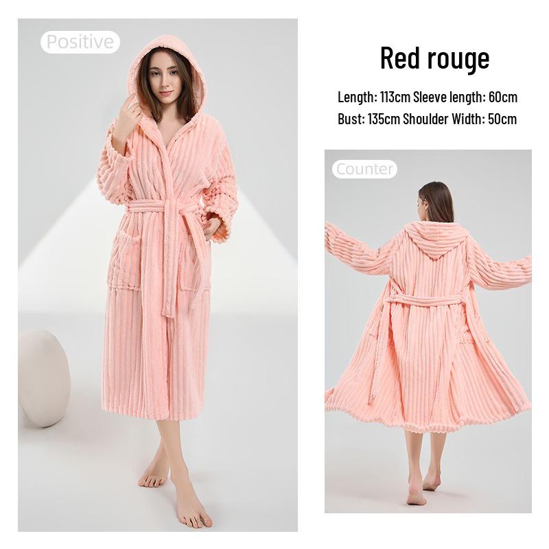 Women's Thickened A-Line Hooded Bathrobe: Pure Cotton, Absorbent & Quick-Drying, Perfect for Autumn/Winter Warmth After Bathing.