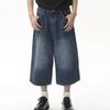 Nicchia Tutto abbinabile Pantaloncini da uomo americani Pantaloncini di jeans blu retrò consumati Larghi Dritti A gamba larga Pantaloni sette spacchi Pantaloni medi