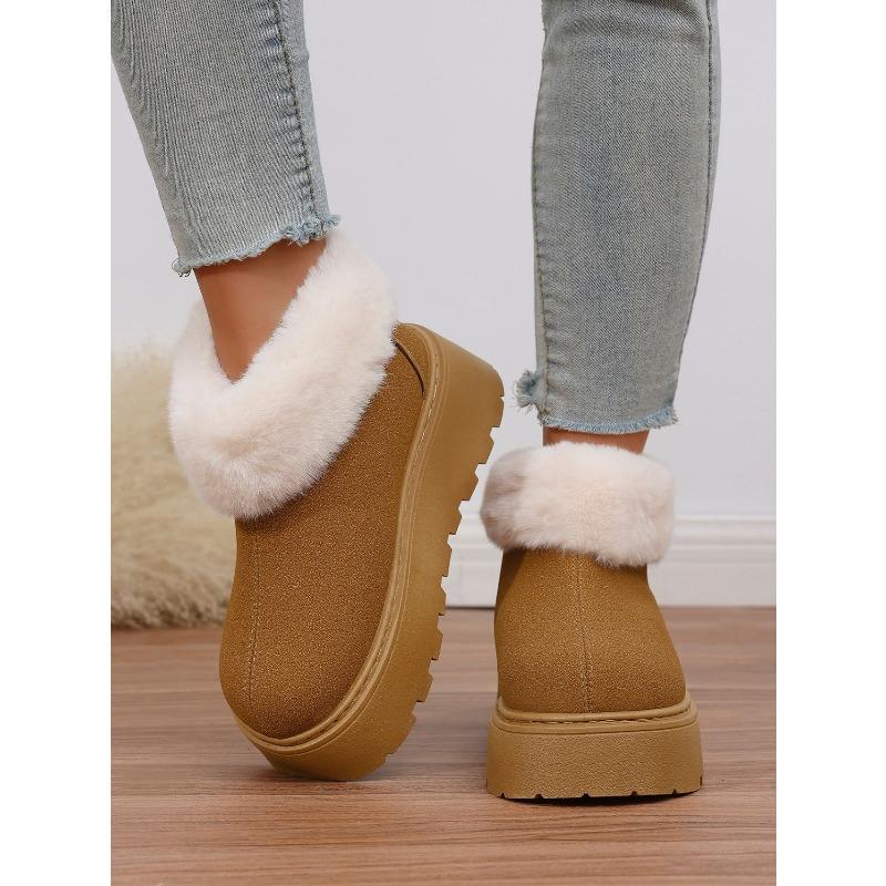 2025 New Plus-size Wool Cotton Shoes Women's Winter Platform Muffin Fleece Warm Wedge Short Snow Boots