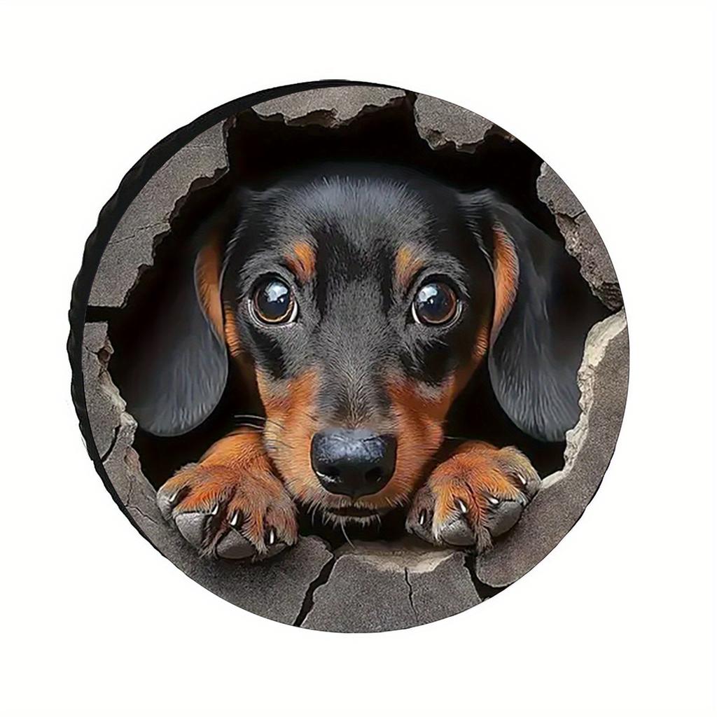 Cute Dachshund Dog Print Spare Tire Cover Polyester Fiber UV Resistant Windproof Dustproof for RV SUV Truck Outdoor Camping