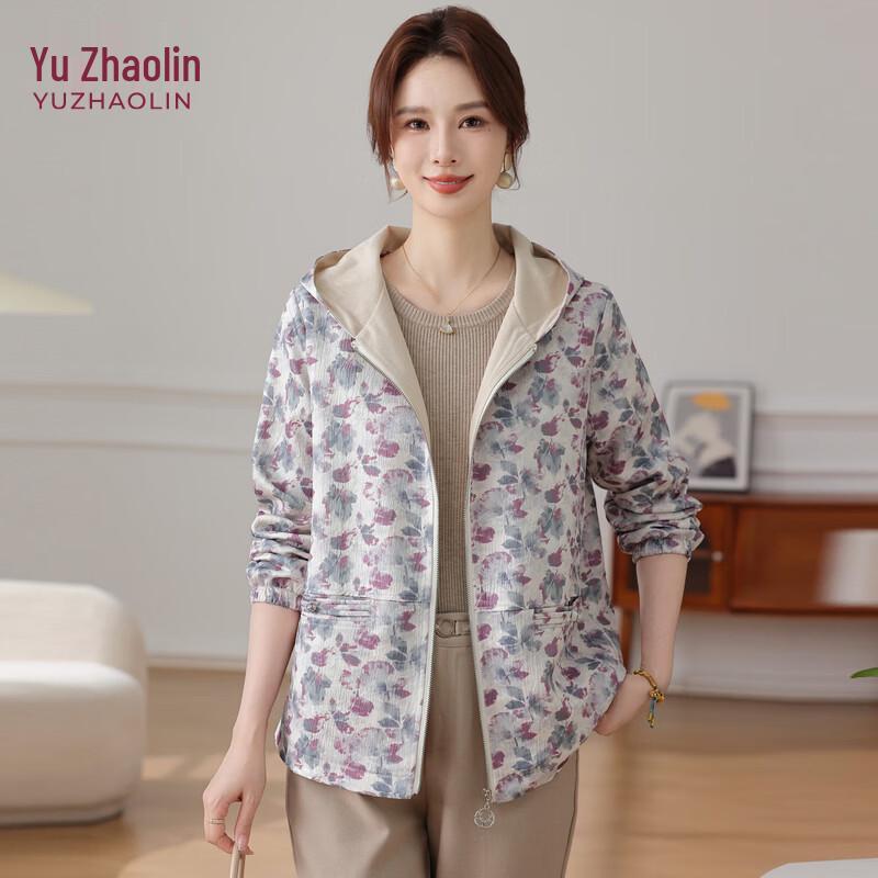 YUZHAOLIN Women s Hooded Floral Print Spring Autumn Jacket 5XL