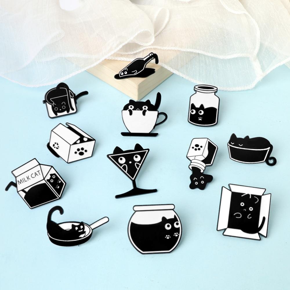 Cartoon Creative Black Cat Enamel Pins Cute Liquid Cat Series Brooches Emblem Clothes Accessories Jewelry Gifts for Kids Friends