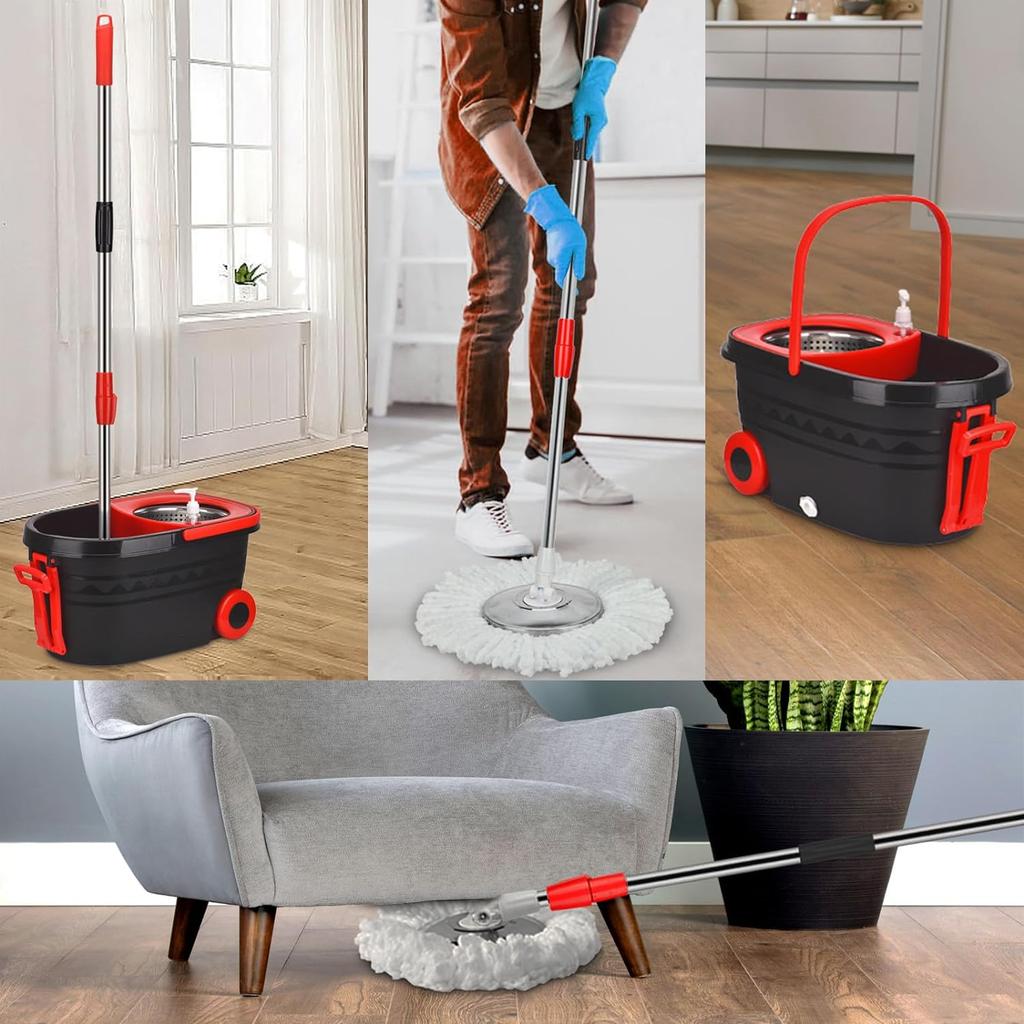 360° Spin Mop Bucket Sets Wrings System, Bucket With Wheels And 61''/155Cm Extendable And Adjustable Handle, Dry Wet Separation
