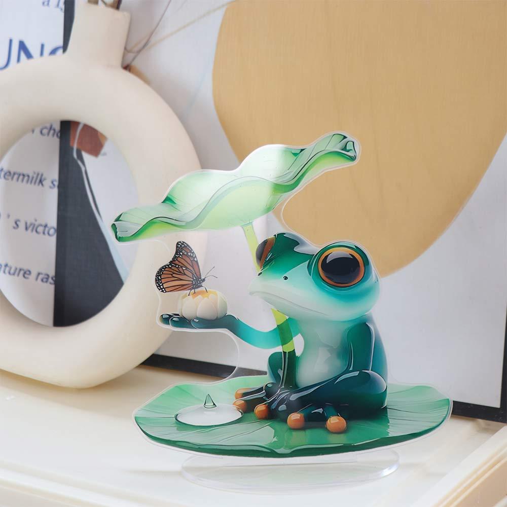 Acrylic 2D Flat Frog Ornament Waterproof Frog Desktop Decoration Small Frog Sign  Home Office Decor
