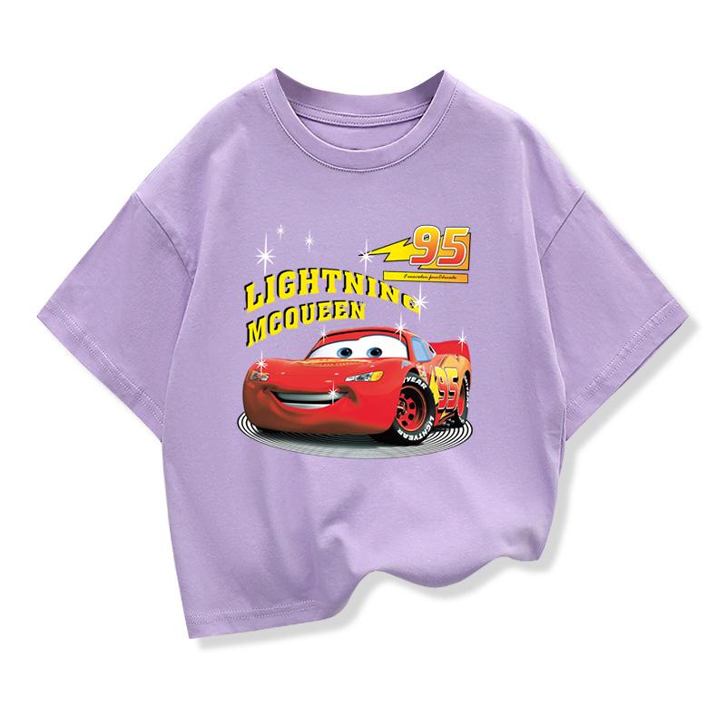 

Summer Children s T-shirt Short Sleeved Top Cartoon Car Pixar Lightning McQueen Print Boys Clothing Top 100
