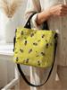 Cute Bee Print Yellow Canvas Tote Bag Detachable Strap Crossbody Handbag For Women Daily Shopping