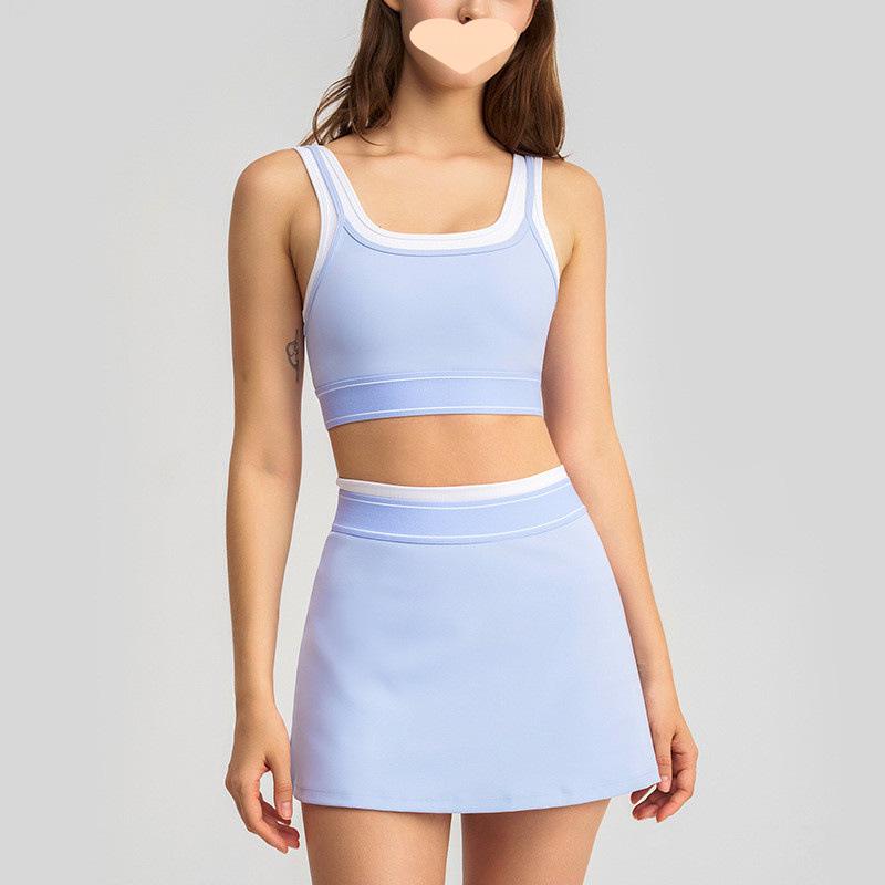 QYZJ Color Block Strappy Sports Bra & Skirt Set