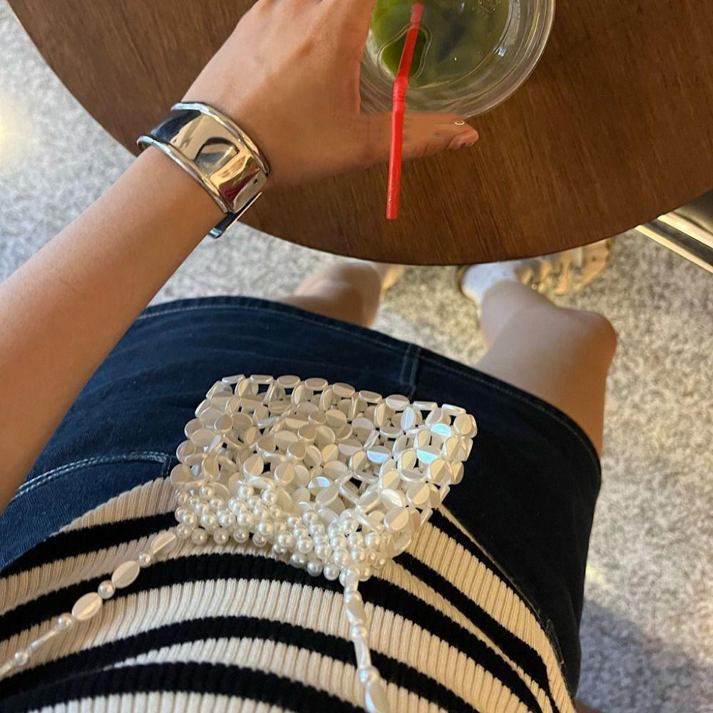 

Shiny Sequin Shoulder Bag Acrylic Crossbody Bag Simple Bead Handbag Girls сірий