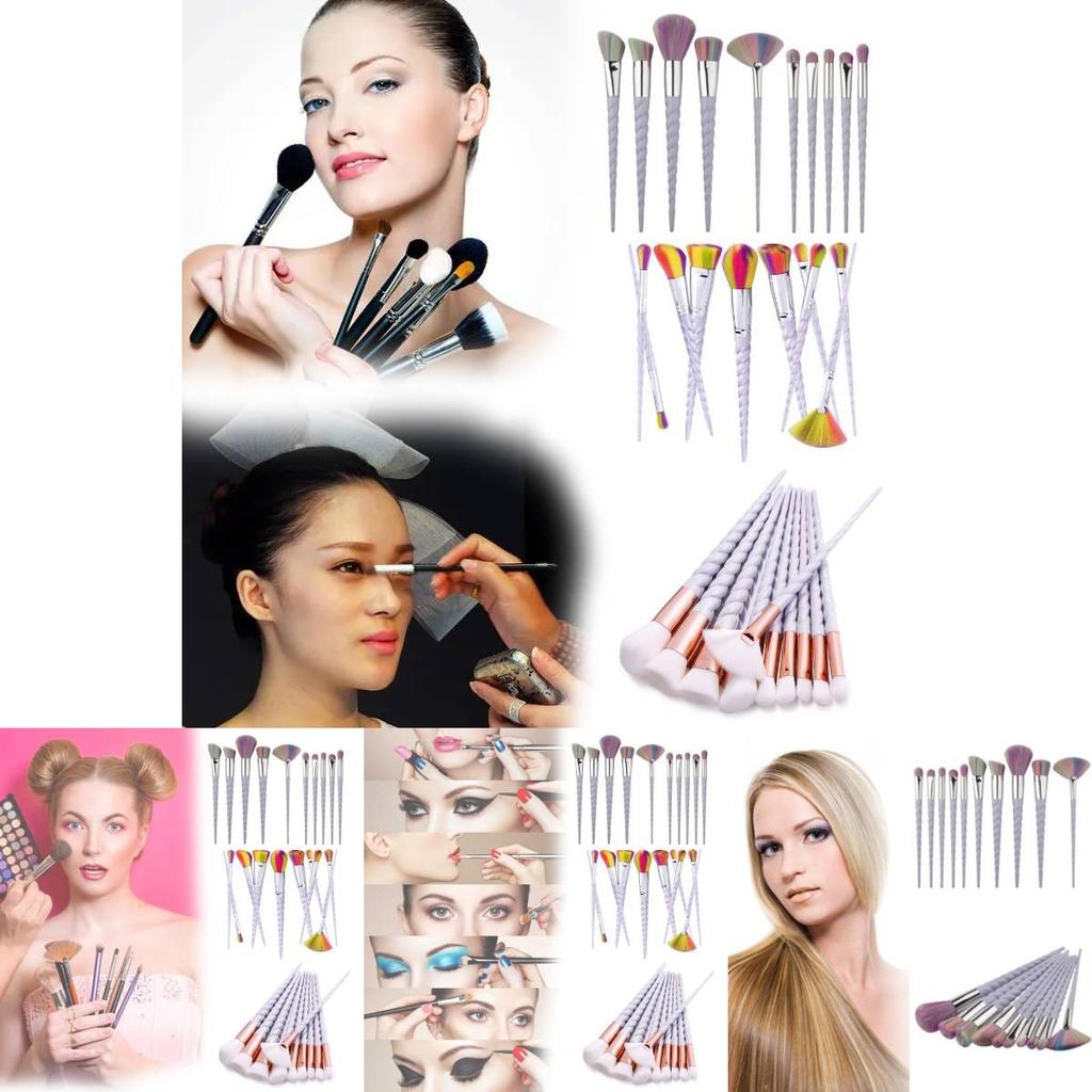 Bunte Einhorn-Make-up-Pinsel mit langem Griff, mit haltbaren Kunststoffgriffen und Nylonborsten