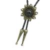 Mens American Bolo Tie Western Sun Shape Stone Cowboy Pendant Shirt Chain Collar Necktie Leather Rope Jewelry Necklace